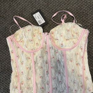 Floral Lace Corset Top with Pink Accents